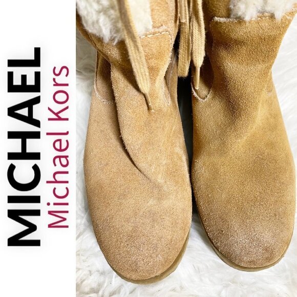 MICHAEL MICHAEL KORS Camel Brown Suede Sherpa Lined Wedge Boot, Size 9.5 - Picture 8 of 10